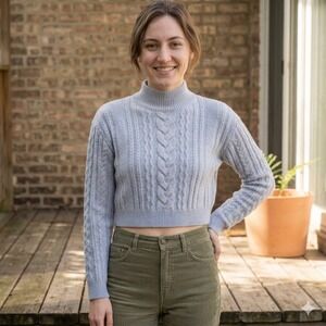 Recreational Habits Dallas Cable Knit Turtleneck Sweater Womens Medium Gray Wool